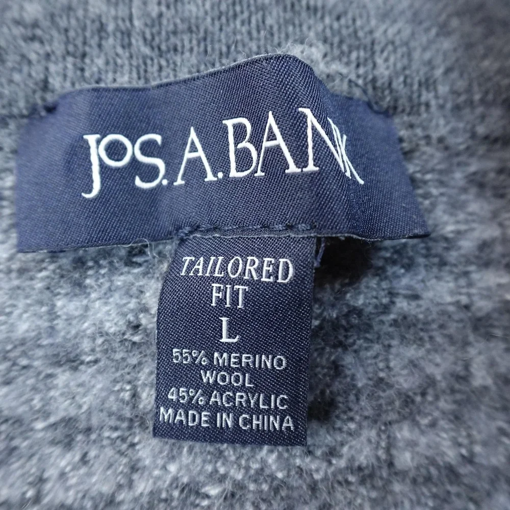 Jos‎ A Bank Sweater Mens L Gray Merino Wool Waffle Knit Thermal 1/4 Zip Pullover